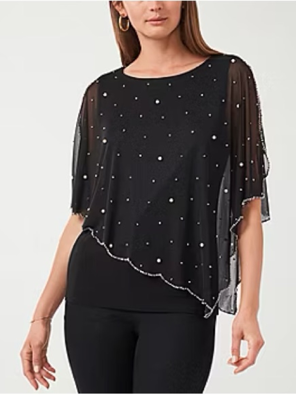 Embellished Black Evening Sheer Overlay Top Size Small